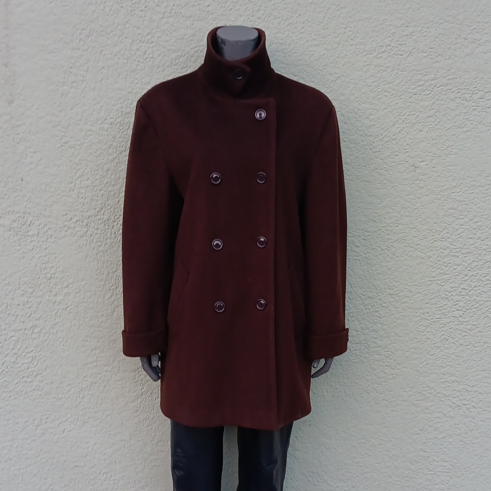 Larry Levine Ladies Vintage Pure Wool Double Breasted Pea Coat with Wide Lapels - Picture 9 of 16